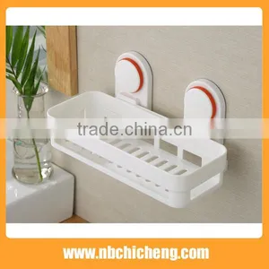 Plastic Wall Mounted Type Powerful Suction Bathroom Shelf Solid Color Single Tier Bathroom Corner Shelves thumbnail-2