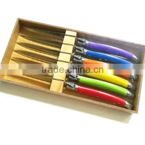 6pcs ABS Handle Laguiole Steak Knives With Beech Wooden Box thumbnail-1