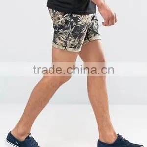 2016 High Quality Latest Custom Side Slant Pockets Men's Flower Printing Slim Fit 100% Cotton Soft Touch Zip Fly Casual Shorts thumbnail-4