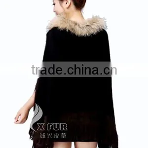 CX-B-P-33C 2016 Wholesale Fashion Lady Pashmina Shawl With Raccoon Fur Collar thumbnail-2