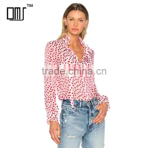 Polka Dot Printed Tie Neck Long Sleeve Women's Viscose Chiffon Shirt thumbnail-1