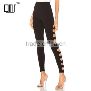 High Waisted Cut Out Design Fashion Ladies Distressed Workout Leggings thumbnail-1