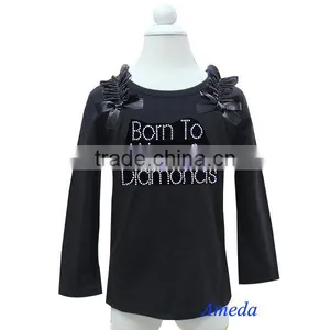 Elegant Rhinestone Born To Wear Diamonds Black Long Sleeves Tee 1-7Y thumbnail-1