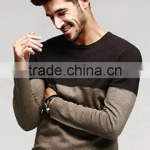Mans Crew Neck Split Joint Pattern Tight Pullover Sweater for Wholesale thumbnail-2