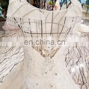 LS00308 Flower Pattern Elegant See Through Muslim Lace Bridal Lehenga Gown Empire Wedding Dress thumbnail-5