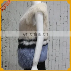 Simple Design Cross Striped Fur Waistcoat For Women Natural Rabbit Fur Vest With Mongolian Lamb Fur Trim thumbnail-3