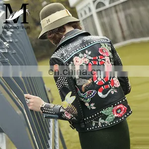 Fashion Printed Real Leather Jacket Cool Girls Leather Jacket Motorcycle thumbnail-1