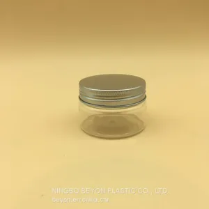 100g Empty Transparent Plastic PET Round Mask Jar With Silver Aluminum Cap thumbnail-1