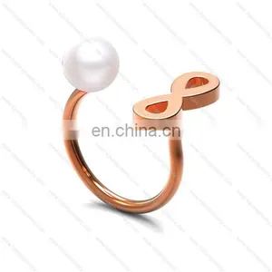 Cheap Wholesale Stainless Steel Infinity Women's Rings With A Pearl Jewelry Gifts thumbnail-2