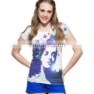 2015 Factory Direct Price Wholesale 100% Cotton Plain Women Long Sleeve t Shirt Dreamy Butterfly Girl Print White T-shirt thumbnail-2