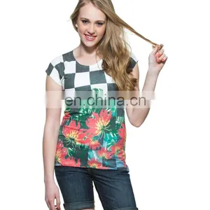 2015 Factory Direct Price Wholesale Ploycotton Chess Board With Retro Flower Print T-shirt thumbnail-2