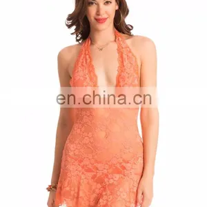 Orange 'Lace Craze' Halter Babydoll thumbnail-1