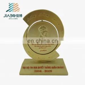 High Quality Custom Design UAE Country Logos Enamel Metal Trophy Cups Parts With Wooden Base thumbnail-2