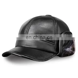 Unisex Cowhide Genuine Leather Earflaps Earmuff Bomber Baseball Hat Trapper Cap thumbnail-6