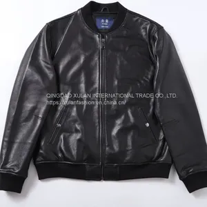 HOT SALE 2021 CLASSIC FASHION MEN'S GENUINE LEATHER BASEBALL JACKET thumbnail-1