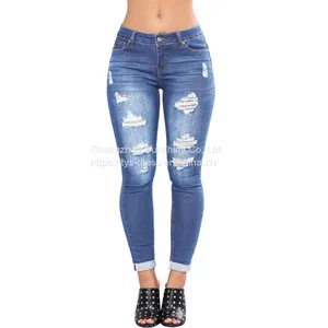 Women's New Style European and American Ripped Slim-fit Buttocks-lifting Jeans thumbnail-4