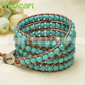 Topearl Jewelry Turquoise Fashion Bracelet Woven Leather Wrap Bracelet 33.5 Inches CLL135 thumbnail-3