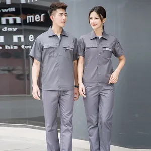 Summer Short Sleeved Work Clothes Set for Male and Female Workers, Workshop Labor Protection Clothing, Sweat Absorbing and Breathable Half Sleeved Work Clothes Wholesale thumbnail-3