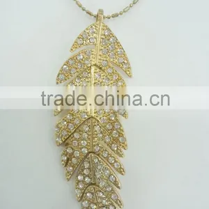 FASHION LEAF PENDANT LONG NECKLACE WITH CRYSTAL STONES thumbnail-2