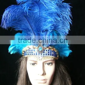 Carnival Headdress Hand Painted(blue Color)Female Headdress With Feather thumbnail-1