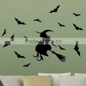 ALFOREVER Halloween Witch Fly Around Bats Vinyl Sticker,witch Wall Decals thumbnail-4