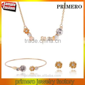 Women's 18k Gold Plated Austrian Crystal Enamel Flower Pendant Necklace Stud Earrings Jewelry Sets thumbnail-1