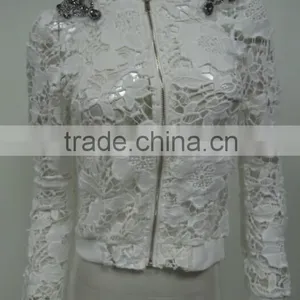 2015 New Arrival Long Sleeve Zipper Lace Decoration Plyester Jacket Women, Custom Lady Jacket Wholesale China thumbnail-1
