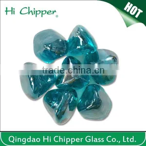 Blue Colored Faced Diamond Shape Fire Pit Glass Gem Stone thumbnail-1