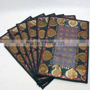 Indian Silk Table Runner With 6 Place Mats & 6 Coaster in Green Color Size 16*62 thumbnail-2