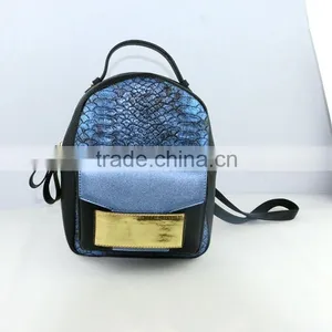 Fancy Blue Pattern Girls Bags Fashion Design Genuine Leather Backpack for Lady thumbnail-1
