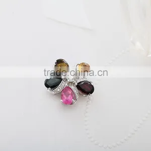 Beautiful Flower Colorful Pear Ring . Silver Rings for Woman. Sterling Silver Jewelry Ring in Rings With Tourmaline thumbnail-2