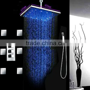 Temperature Control Led Color Change 16" Rain Ceiling Shower Head System With Thermostatic Mixer thumbnail-5