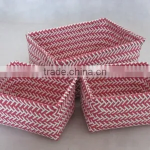 PP Strap Weaving Zig Zag Rectangle Basket Set of 3 thumbnail-2