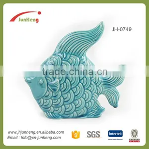 Home Decor Blue Glazing Ceramic Fish Event Decoration for Ocean thumbnail-1