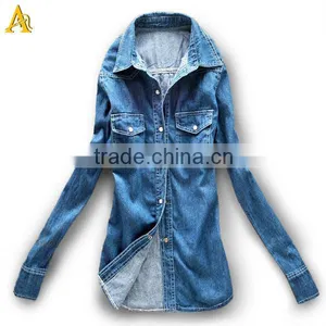 Fashion Ladies Denim Shirts Wholesale OEM thumbnail-1