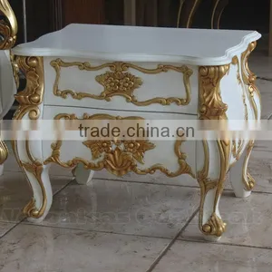 Antique Bedside Tables - White Painted Racoco Bedside With Gilded Carving thumbnail-1