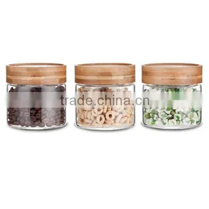 SINOGLASS 3 Pcs Bamboo Lid Round Shape Borosilicate Glass Storage Jar thumbnail-1