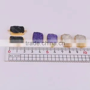 White AB / Purple / Black Druzy Quartz Stone Connector Beads, Rectangle Shape Gold Plated Crystal Drusy Gem Stone Beads thumbnail-4