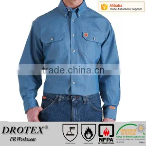 HRC Level 2 100% Cotton FR Cotton Button Down FR Denim Work Shirt With Pocket Flap thumbnail-1