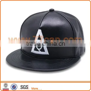 Custom Leather Material 6 Panel Unstructured Snapback Cap Cheap Flat Bill Caps for People thumbnail-3