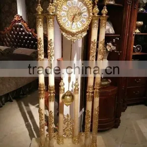 Bright Gold Gilt Finished Grandfather Floor Clock, Decor Art Floor Clock, Brass Mounted Floor Clock thumbnail-1