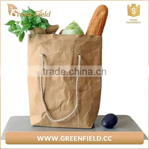 Washable Paper Tote Bag, Receled Brown Kraft Paper Shopping Bag thumbnail-1
