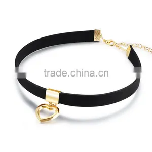 Gothic Choker Necklace For Women Hollow Heart Pendant With Smooth Flannel thumbnail-1