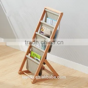 4 Tier Magazine Dispaly Rack With Textile Solid Beech Wood Magazine Rack Holder thumbnail-1