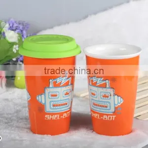 No Handle Custom Ceramic Travel Coffee Mug With Silicone Lid thumbnail-5