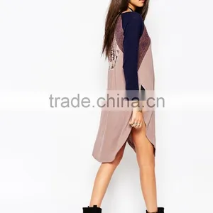 China Factory OEM ODM 2015 New Fashion Customized Round Neckline Tunic With Crochet Lace Back thumbnail-1