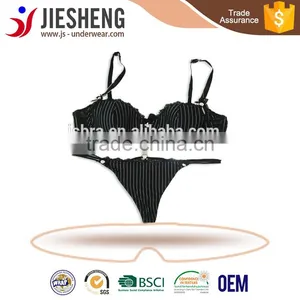 no Padded Bra With Sexy Women Thong in Pictures Stripe Printing Sexy Underwear (Accept OEM) thumbnail-1