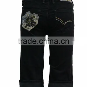 New Fashion Design Golden Button Corduroy Embroidered Shorts/pants With Folded Hem thumbnail-3