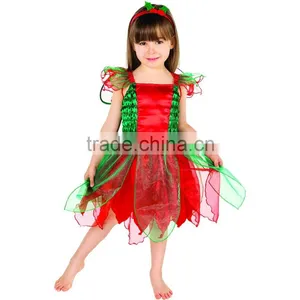 Red And Green Flower Style Girls Christmas Fancy Dress thumbnail-1