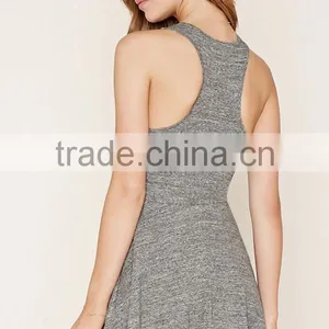 Plain Vest Dress With Racer Back Grey Blank Sleeveless Baseball Mini Dress Skater Dress With Your Own Label thumbnail-4